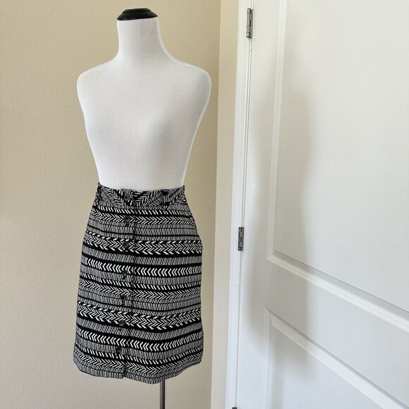Anthropologie Maeve Black White Tribal Pattern Button Up Mini Skirt US 2 - Picture 4 of 11